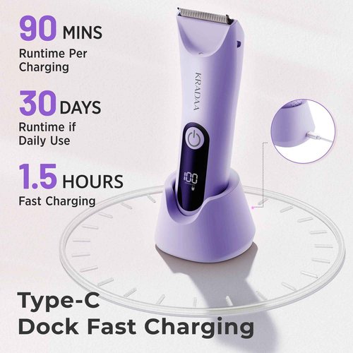 Bikini Trimmer for Women Pubic Hair: Rechargeable Eletctric Razors for Women - Painless Eletctric Shaver - (Wisteria Purple)