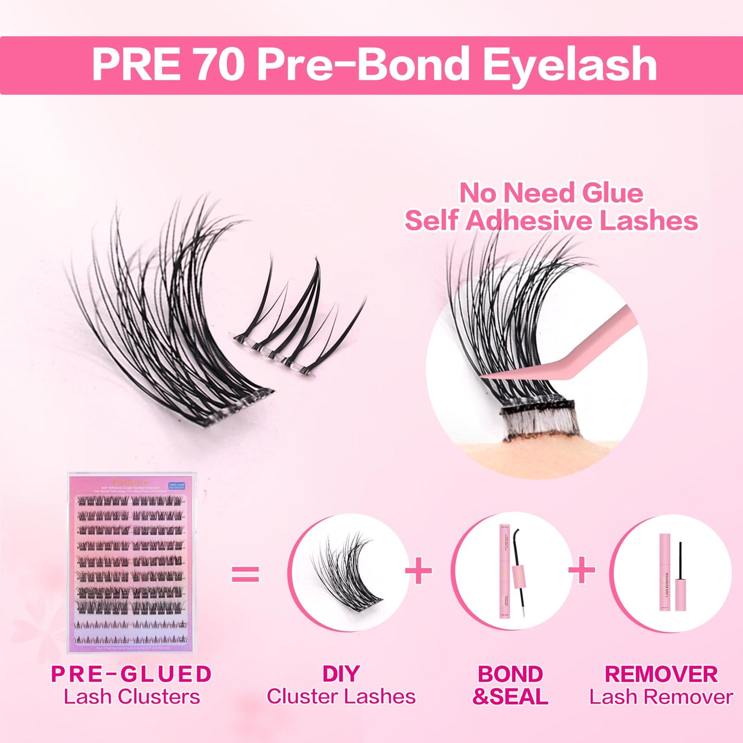 Self-Adhesive Cluster Eyelash Extensions with Bottom Lashes Fluffy Lash Clusters Volume Individual Lashes Wispy Eyelash Clusters DIY Lash Extension at Home