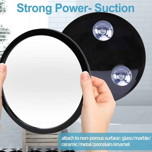YoHumk Fogless Shower Mirror for Shaving and Makeup with 3 Removable Powerful Suction Cups, Shatterproof Anti Fog Mirror for Shower and Bathroom, Glassless Safety Kids Mirror (Black)