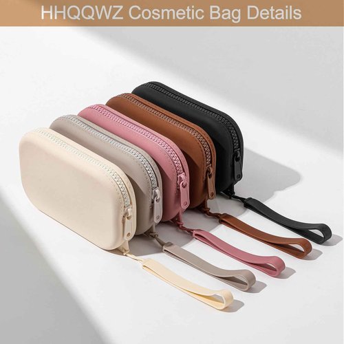 HHQQWZ Portable Silicone Makeup Bag for Women, Small Travel Waterproof Toiletry Cosmetic Bag, Zipper Closure Organizer Makeup Case with Handle (Black)
