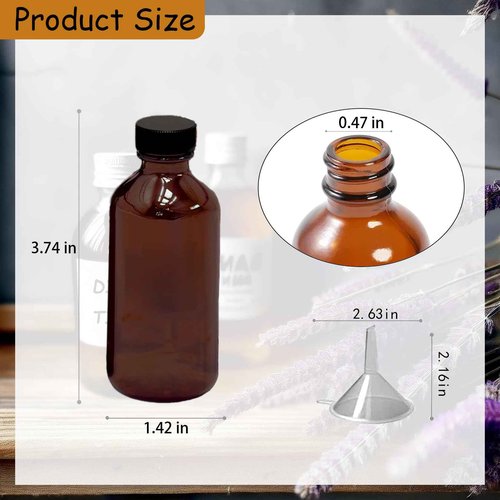 12 Pack 2oz Amber Glass Bottles for Vanilla Extract, Boston Round Leak-Proof Brown Glass Jars with Caps, Bonus Funnel - Ideal for Homemade Extracts, Essential Oils, DIY Christmas Party Gift Supplies