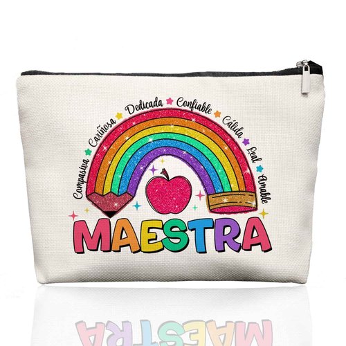 EKGJW Spanish Maestra Teacher Gifts Makeup Bag - Teacher Cosmetic Bag,Maestra Spanish Appreciation Gifts for Women Girls