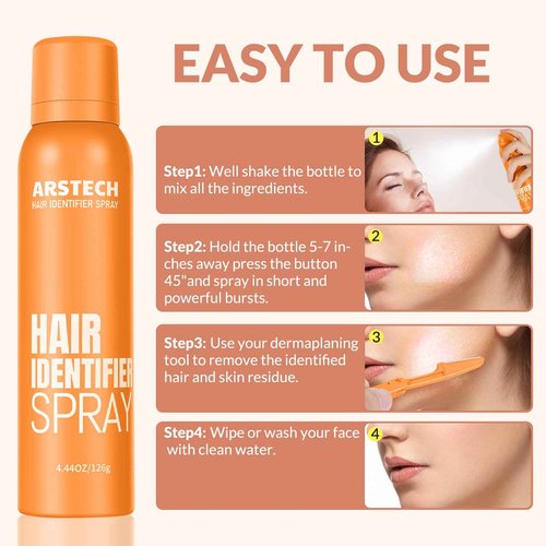 Hair Identifier Spray for Face Shaving Dermaplaning Tool Skin Body Dermaplane Spray for Women with 16 Face Razor Face Shaver Kit Facial Hair Removal Dermaplane Razor for Women Face (Orange 4 Pack)