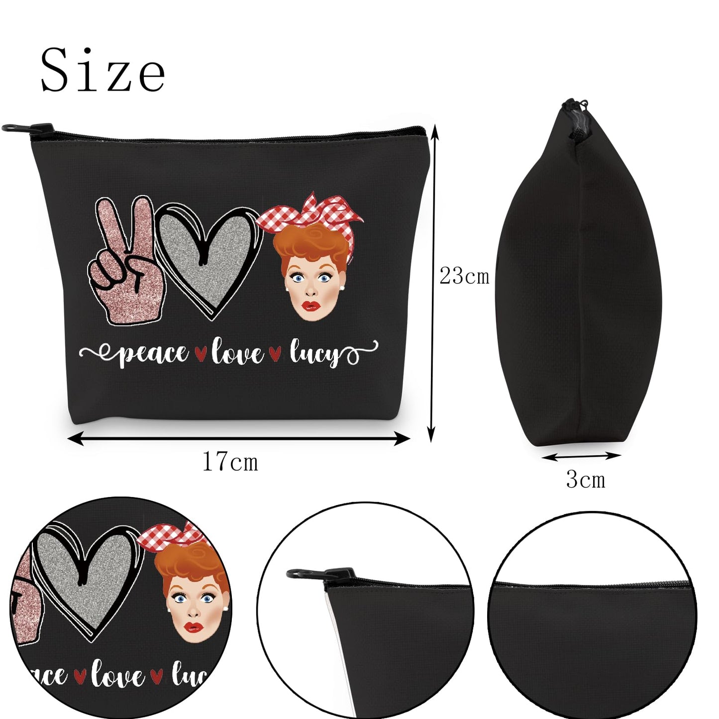 POFULL TV Show Inspired Gift Lucy Fan Gift Peace Love Lucy Makeup Zipper Pouch Bag For Women (Black peace love luc Bag)