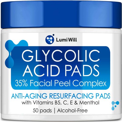 Glycolic Acid Pads - Exfoliating Pads with Glycolic Acid, Vitamins B5, C, E & Menthol - Peel Pads for Acne - Anti-Aging Glycolic Acid Resurfacing Pads for Fine Lines and Wrinkles - 50 Pads