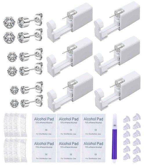 VitaCool Ear Piercing Kit Disposable Ear Cartilage Piercing Gun Kit with Sterile CZ Studs Easy and Safe Earring Self for Yourself Use at Home (Style H-CZ-2/3/4mm-S)