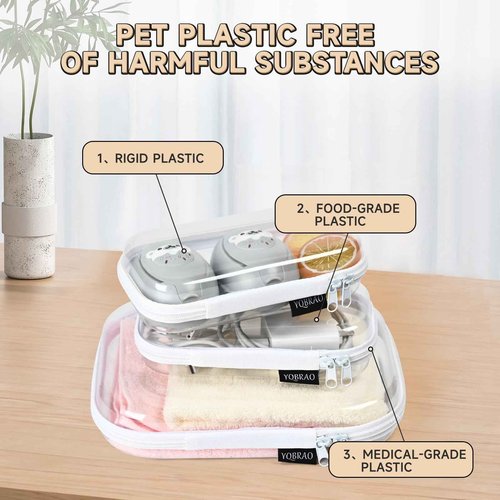 3 Pack Clear Hard Shell Zipper Case - Clear Waterproof Cosmetic Bag with Zipper, Kid's Toy Storage Organizer Bins, Charging Cables, creative journaling, painting brushes, Threads,Sketch Supplies