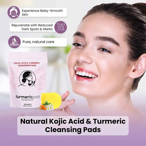 Turmeric Kojic Acid Cleansing Pads, 30 Count | Soothing Chamomile | Nourishing & Brightening, Oil Control & Even Skin Tone for All Skin Types