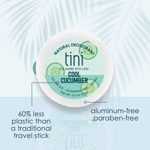 Tini Naturals Mini Travel Size Deodorant, Unisex Aluminum Free Deodorant with Coconut Oil & Shea Butter, 0.4oz each (12 Pack), Cool Cucumber Scent