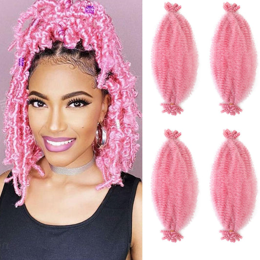 Pink Marley Twist Braiding Hair, 10 Inch 4 Packs Soft Springy Afro Kinky Twist Hair For Braiding,Pre-Stretched Pre-Fluffed Spring Twist Hair（10in,4packs,Pink#)