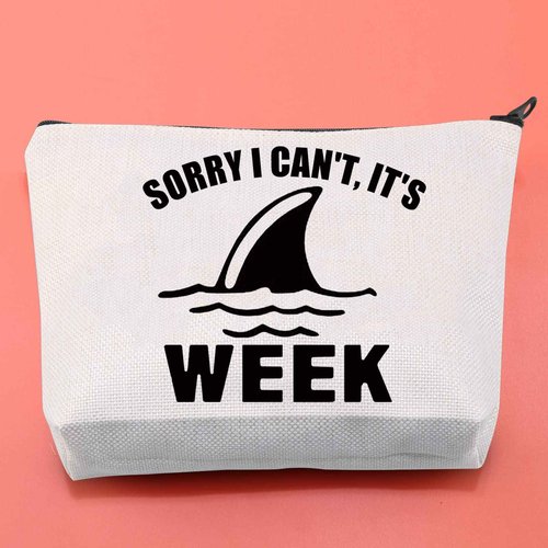 BLUPARK Funny Shark Makeup Bag Shark Lover Gift Sorry I Can't It's Week Cosmetic Bag for Women (It's Week)
