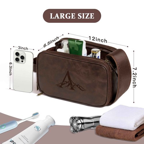Janhavi Personalized Toiletry Bag for Men, Gifts for Boyfriend, Toiletry Bag For Shower Caddy,Personalized Initials & Mountain, Mens Toiletry Travel Bag, Travel Essentials for Men (Dark Brown J)