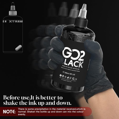 Xtreme GO2 Black Tattoo Ink for Bold Fillings, Long Lasting Vivid Color, Highly Concentrated, Smooth Application, Vegan Tattoo Ink (10 oz)