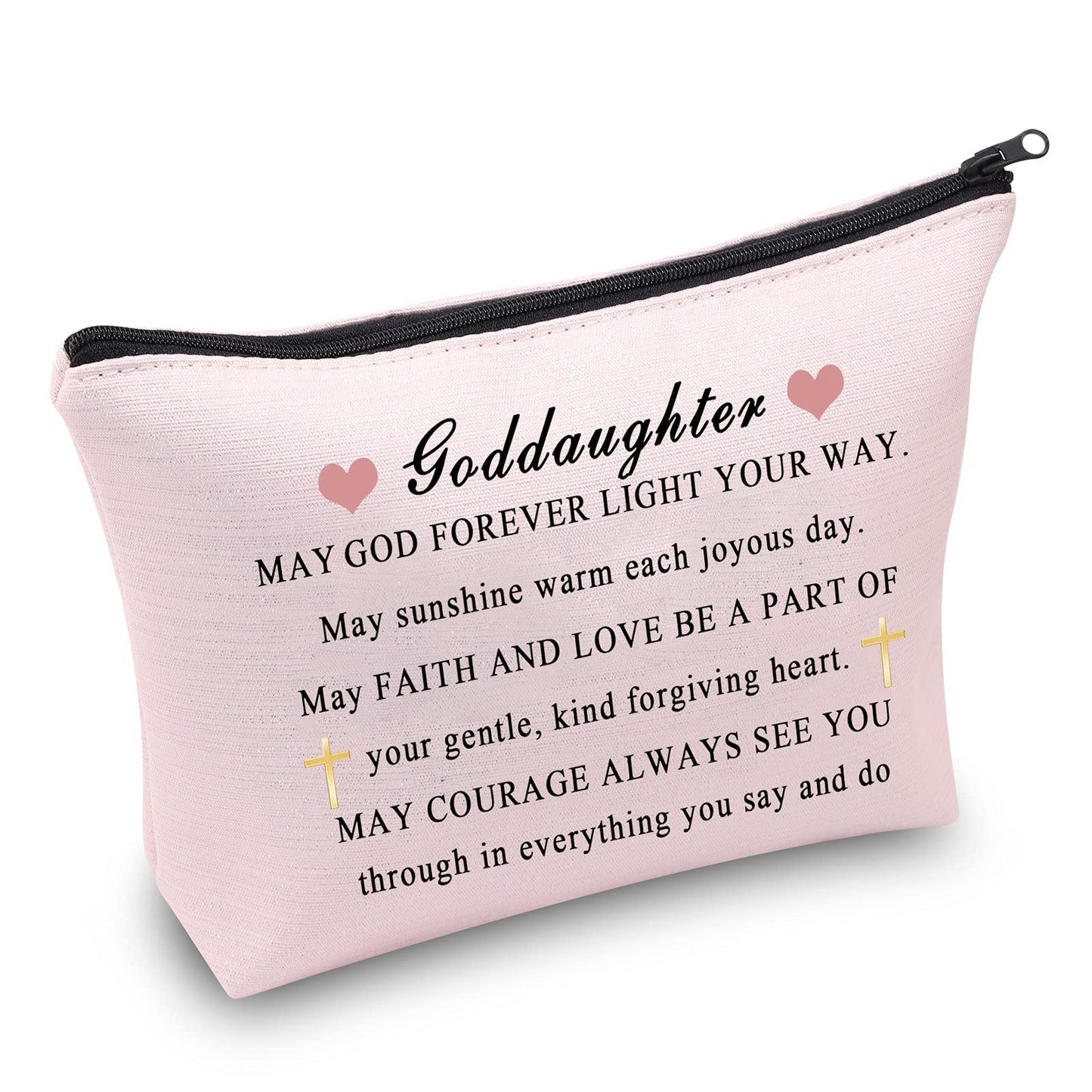 CMNIM Goddaughter Gifts Makeup Bag Goddaughter Religious Gifts Goddaughter Cosmetic Bag Zipper Pouch May God Forever Light Your Way (Goddaughter Makeup Bag Pink)