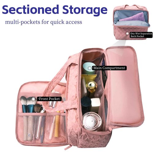 SMONT Toiletry Bag for Traveling Women, 11.5" Large Travel Makeup Toiletries Skincare Bag, Big Cosmetic Cosmetiquera Pink