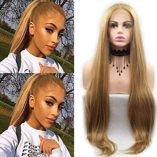xiweiya 26# Blonde Wig Long Silky Straight Golden Blonde 13x3 Lace Frontal Wig Heat Resistant Hair Middle Part Glueless Wigs Cosplay, Halloween Drag Queen Wigs Wear and Go Wig 26inch