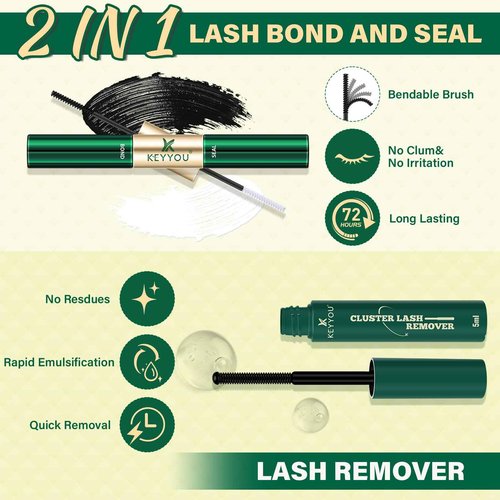 KEYYOULASH Manga Lash Clusters Kit 8-18mm Eyelash Clusters Kit DIY Lash Extension Kit Natural Fairy Cluster Lashes with Lash Bond Seal Remover Applicator Soft Thin Band(MG03)