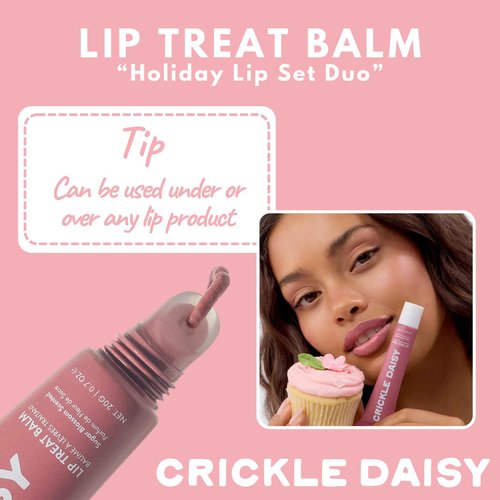 Crickle Daisy Lip Treat Balm - Hydrating & Nourishing Lip Balm with Avocado, Olive, and Coconut Oils - Softening Lip Moisturizer & Protection for Very Dry Lips - 1x Sugar Blossom & 1x Chocolate, 0.7oz