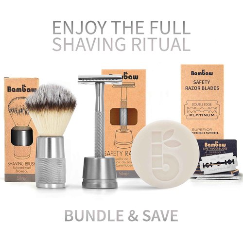 Bambaw Double Edge Safety Razor for Men & Women, Metal Razor with 5 Double Edge Safety Razor Blades, Eco-Friendly Razor – Silver