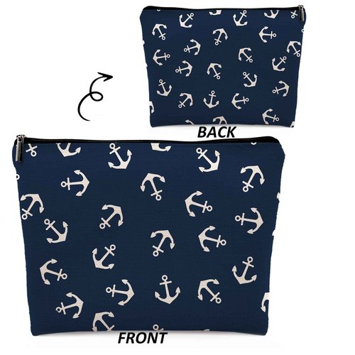 Dwept Nautical Anchor Makeup Cosmetic Bag, Marine Symbol Navy Anchor Linen Makeup Travel Toiletry Bag, Nautical Coastal Sailing Sailboat Anchor Cosmetic Bag Gifts For Sea Lovers Sailors Women Girls