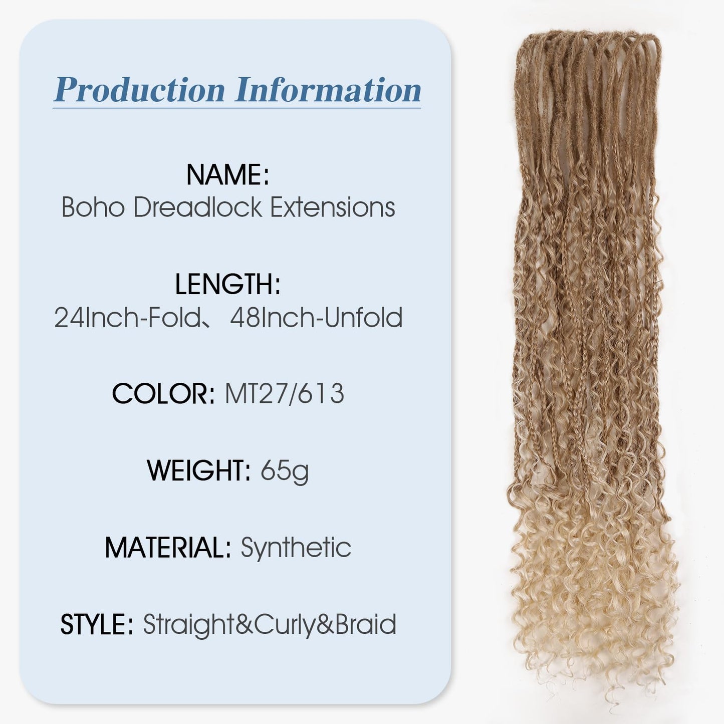 HANNE Boho Synthetic Dreadlock Extensions with Box Braids Soft Double Ended Dreadlock Extensions for women 24Inch 10 Brands Crochet Thin DE Dreadlocks Blonde to Blonde (10 Strands/Pack MT27/613)