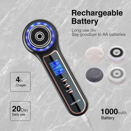 UMICKOO Face Scrubber Exfoliator with LCD Screen,Rechargeable Facial Cleansing Brush IPX7 Waterproof 3 in 1 Blackhead Remover Vacuum for Exfoliating,Massaging and Deep Pore Cleansing
