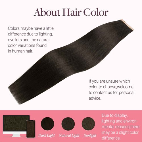 GOO GOO Tape in Hair Extensions Human Hair, 2 Dark Brown, 16inch 40g 10pcs, Mini Tape Cut to Fit，Skin Weft Seamless Invisible, Remy Human Hair