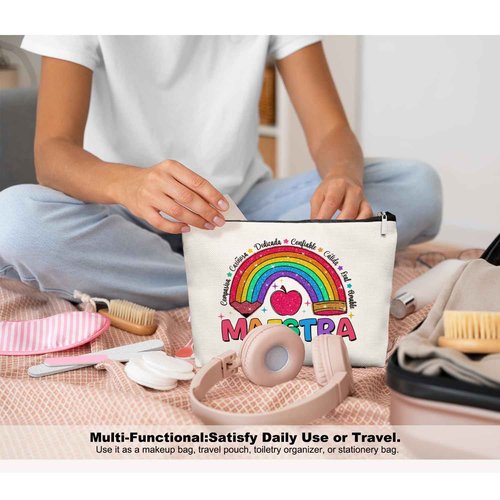 EKGJW Spanish Maestra Teacher Gifts Makeup Bag - Teacher Cosmetic Bag,Maestra Spanish Appreciation Gifts for Women Girls