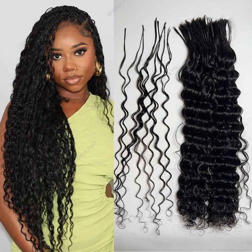Pre Divided Bulk Human Hair for Boho Braids Deep Wave Bundles for Briding Brazilian Virgin Human Hair Curly Bulk Crochet Hair No Weft Extensions for Black Women 18Inch 160 roots 50g