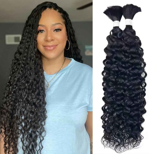 Human Braiding Hair for Boho Braids Human Hair Braiding Hair Curly Wet and Wavy Boho Hair for Braiding Unprocessed Virgin Water Wave Bulk Human Hair for Braiding Knotless Natural Color 18 Inch