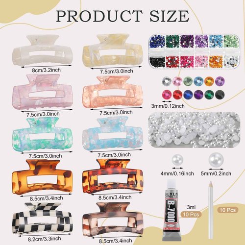 Yuxung 10 Sets DIY Hair Claw Clips Kit Acrylic Claw Clip with Resin Rhinestones Pearls Little Jewelry Decor for Girl's Night Sleepovers Party Supplies Aesthetic Hairpin for Women Adult Craft DIY
