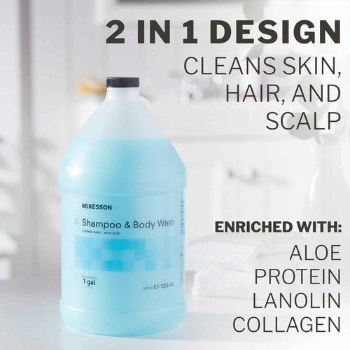 McKesson Body Wash and Shampoo - 1  Gallon Bulk Refill Full Body Wash with Aloe, Summer Rain Scent - Sensitive Skin & Hair 2‑in‑1