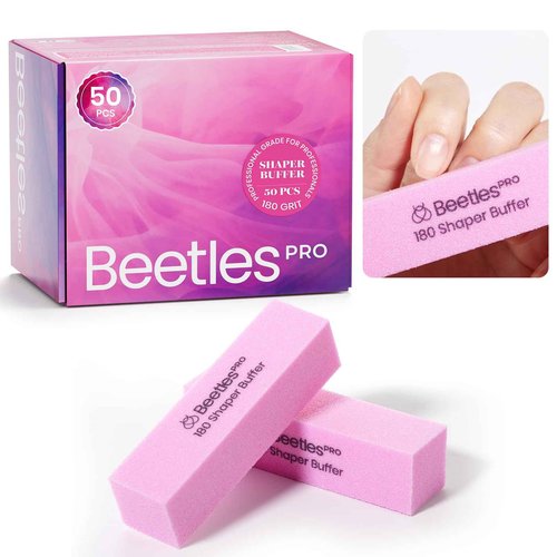Beetles Pro Nail Buffer Sanding Block 50 Pcs 180 Grit Polisher Buffing File 4 Sides Nail Files Pink Art Pedicure Manicure File for Acrylic Nails and Natural Nails