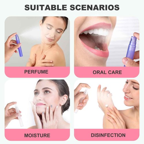 Amaxiu Mini Portable Spray Bottles, Refillable Perfume Bottle Travel Size Small Empty Sample Container Plastic Frosted Atomizer for Makeup Water Perfume Hair(12Pcs, 10ml/0.34 oz)