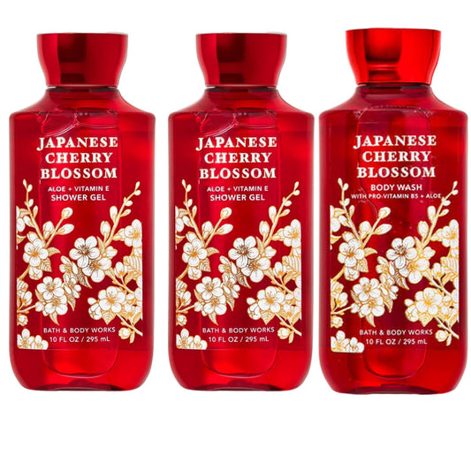 Japanese Cherry Blossom Shower Gel Body Wash - Set of THREE (3) bottles (10 oz ea) -- Bath & Body Works Signature Collection