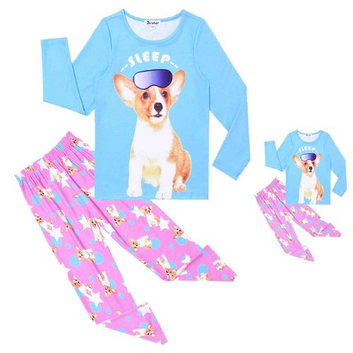 Jxstar Matching Girls&Dolls Pj Set Dog Pajamas Fall Winter Cotton Sleepwear,Size 6 7