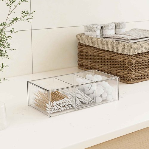 Hair Accessories Organizer for Girls, Clear Acrylic Hair Bow Tie Clip Scrunchie Holder with Removable Divider, Cute Small Stackable Storage Drawer Container Caddy Box for Bathroom Vanity Countertop