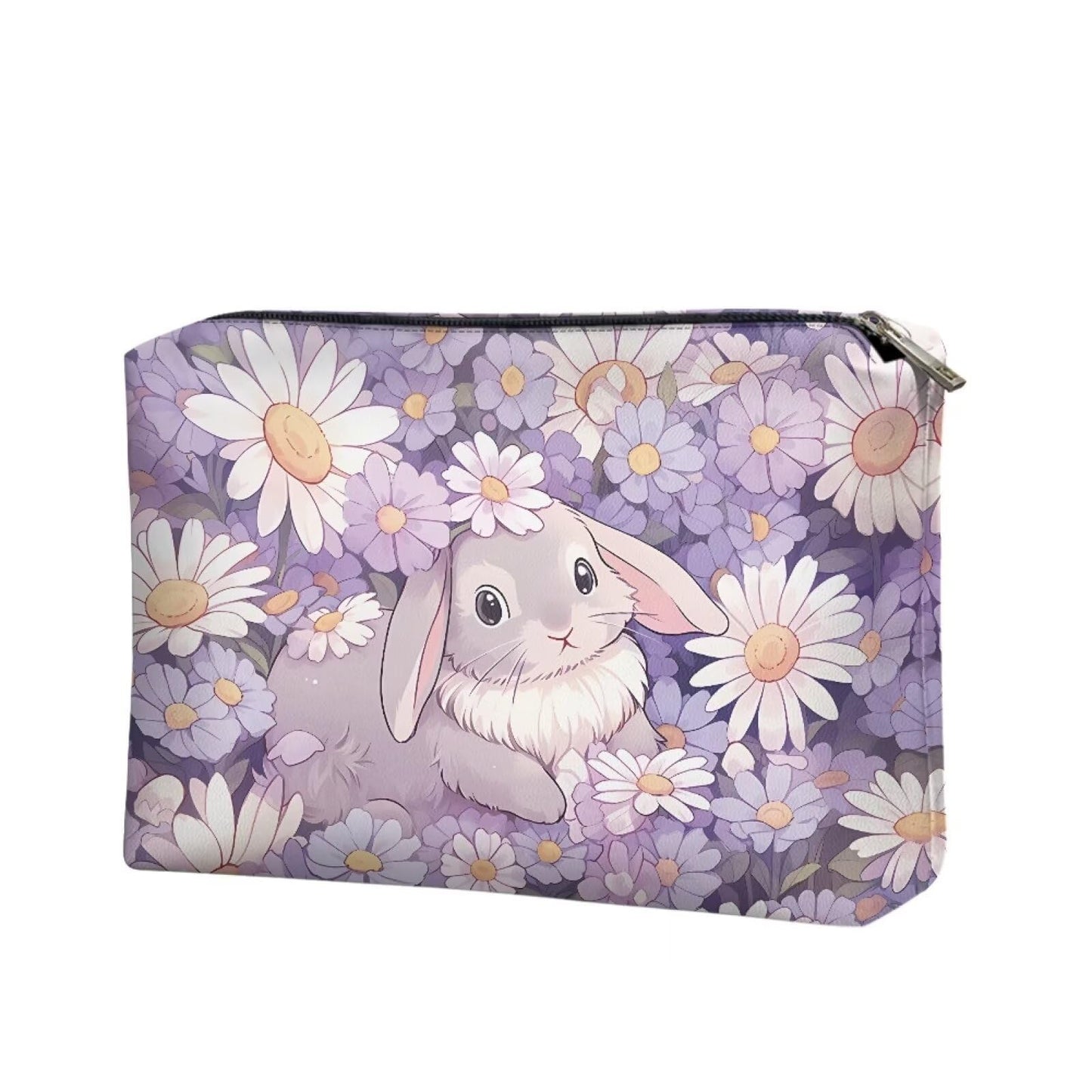 ELEDIZI Bunny Makeup Pouch Cute Makeup Bag Small Travel Cosmetic Bags for Women Teen Girls Waterproof Makeup Brush Holder Leather Clutch Wallet Purse Zipper Lipstick Case Easter Gifts for Her