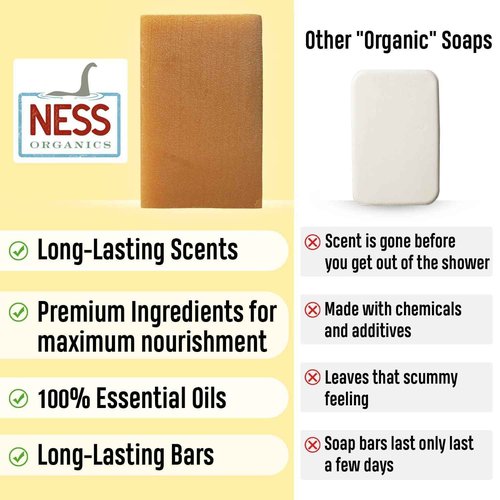 Ness Mens Soap Bar - Sandalwood & Sage Scent - Natural Soap For Men - Mens Bar Soap With Organic Ingredients & Essential Oils - Moisturizing Bar Soap - Handmade In The USA, Cruelty Free, Vegan -3 Pack