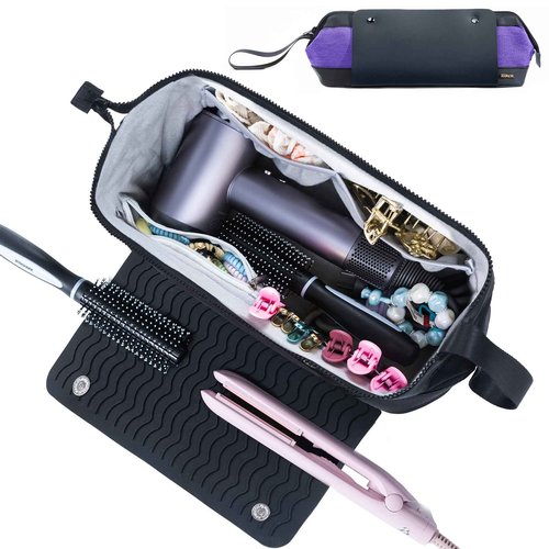 ELCUPA 2IN1 Hair Tools Travel Bag with Heat Resistant Mat for Shark Flextyle, Flat Irons, Straighteners, Curling Iron, and Haircare Accessories,Compatible with Revvlon One Step Hair Dryer