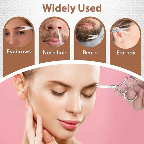 3.9” Stainless Steel Beauty Scissor, Multi-Purpose Eyebrow Scissors, Small Scissors Beauty for Women Men, Precision Grooming Mini Eyebrow Scissor for Hair, Eyebrows, Beards, Nose with PU Sheath