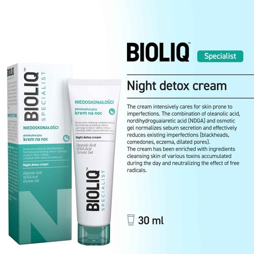 Bioliq - Specialist Night Detox Cream - for Imperfection-Prone Skin, Oleanolic Acid, NDGA, Osmotic Gel for Sebum Control and Toxin Cleansing - 30ml