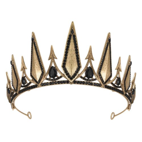 SWEETV Gothic Crowns for Women Black Tiara Queen Crown Witch Hair Accessories for Costume Halloween Prom Party， Gold