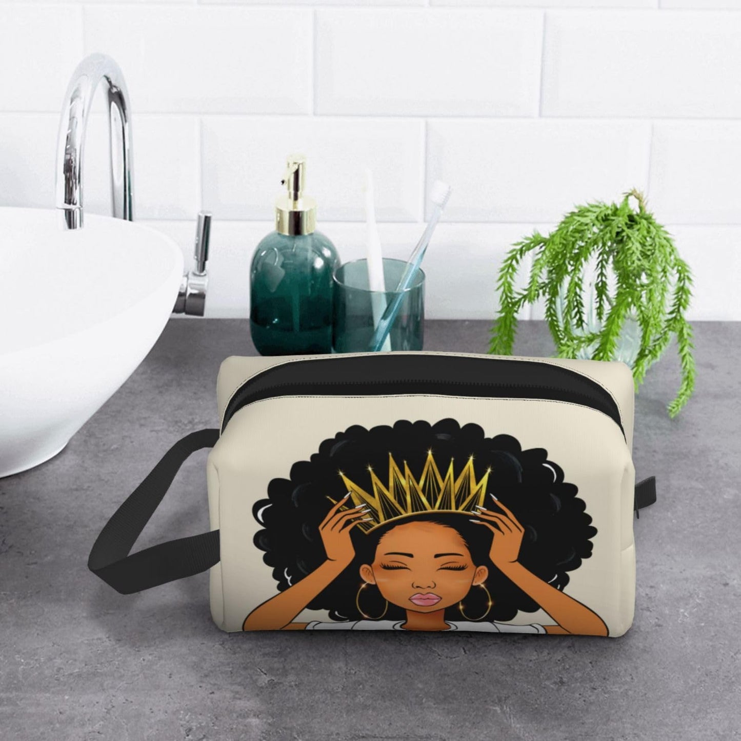 BDAWQUG African American Larqe Hanging Toiletry Bag Travel Cosmetic Makeup Bag Organizer for Black Women's Accessories Purses Bags Beige