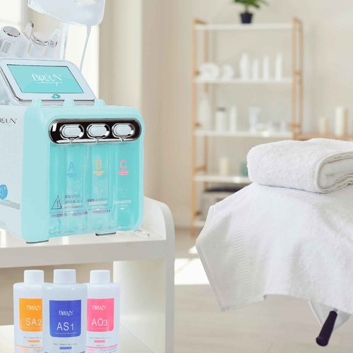 BRÜUN Hydrogen Oxygen Facial Machine Serums for Facial Cleansing – A Pack of 400ml 3 Aqua Peeling Solution AS1, SA2, and AO3 –Skin Care Hydra Solution for Vacuum face Cleaning Jet for Home and Spa