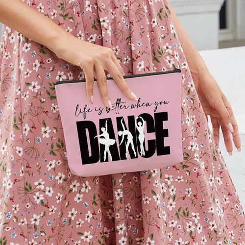 fkovcdy Dance Bag, Ballet Makeup Bag, Dance lover Gifts, Cute Small Cosmetic Bag, for dancing dancer recital gift birthday Christmas graduation travel Gifts. pink