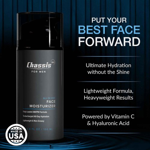 Chassis 360 All-In-One Face Moisturizer - Hydrating Face Moisturizer for Men with Vitamin, Niacinamide C & Hyaluronic Acid - Free From Phthalates, Parabens & Retinol - Facial Lotion- 3.4 Fl Oz