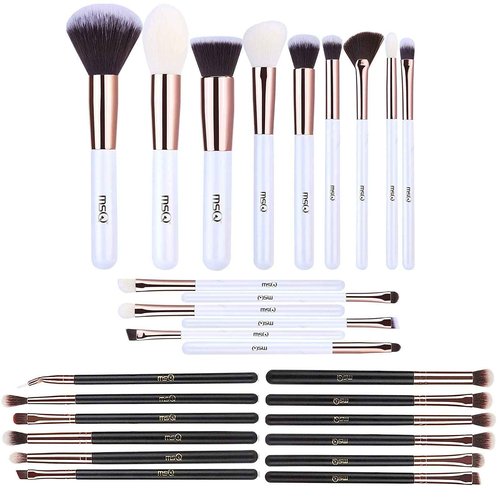 MSQ 15 Pcs White Brush set and 12pcs Rose Gold Eye Makeup Brushes Set, Premium Synthetic Foundation Brush Blending Eyeshadow Eyebrow, Face Powder Blush Concealers Eyeshadow Brush Make up Brushes Set