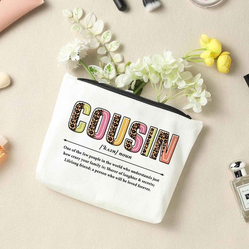 Cousin Makeup Bag - Cosmetic Bag for Women, Best Friend, Sister Gifts - Long Distance Relationship, Birthday, Wedding, Graduation Gift