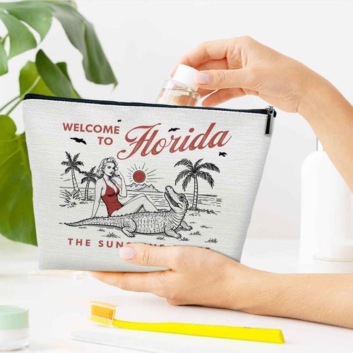 Ythuil Florida Makeup Bag, Girls Trip Cosmetic Bag for Purse, Birthday Gifts for Women Female Friends BFF Traveler Sister, Florida Souvenirs, City Travel Organizer